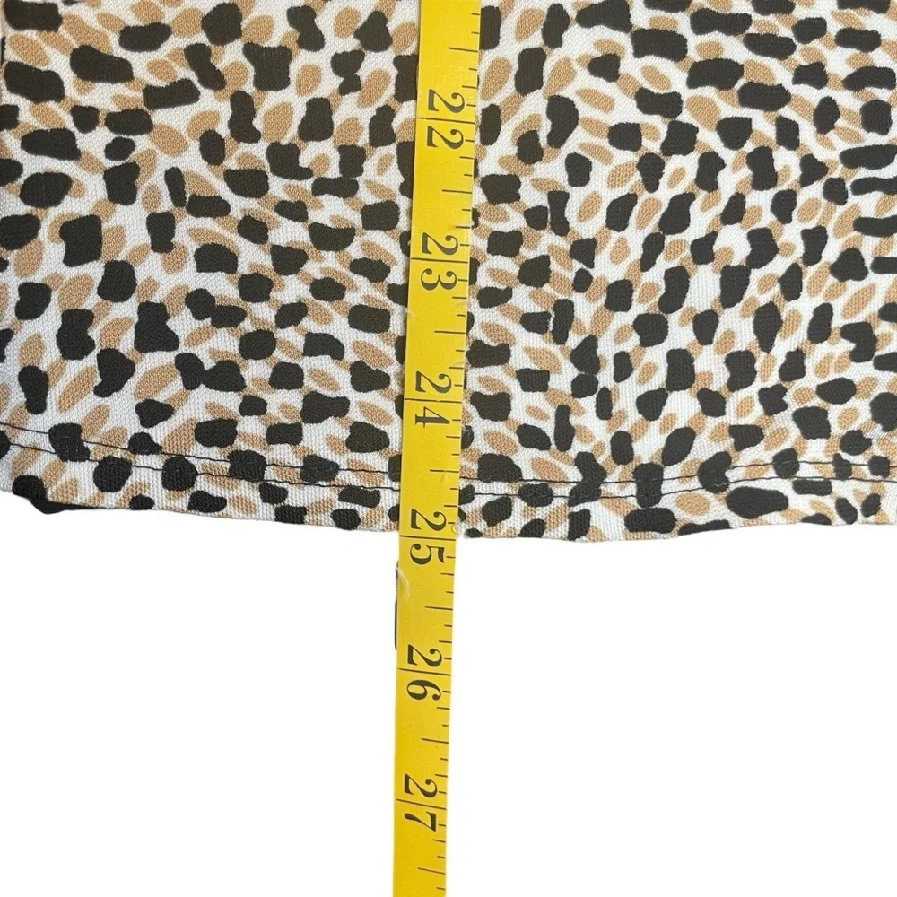 Vintage Talbots Petites Mid-Length Black Tan Dots Stretchy Knit Skirt 12‎ Office